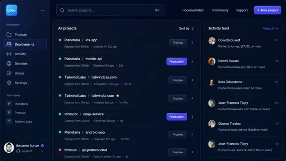 LDev project dashboard on desktop